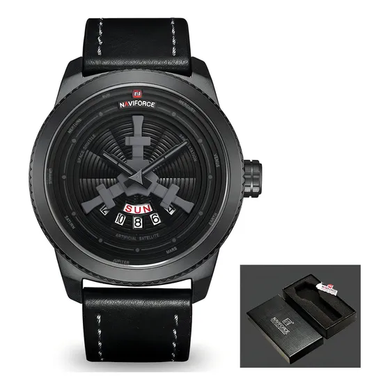 Relógio De Pulso Naviforce Esportivo 915/6 Com Corpo Selecionar, Para Masculino, Com Correia De Couro Sintético Cor Preto-cinza E Fivela Simples