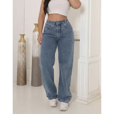 Calça Jeans Wide Leg Feminina Cintura Alta Sem Lycra Stillge