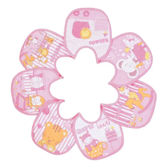 Kit Babador Semaninha Bebe Impermeavel Algodão Papi Com 7 Un Cor Rosa Diversos