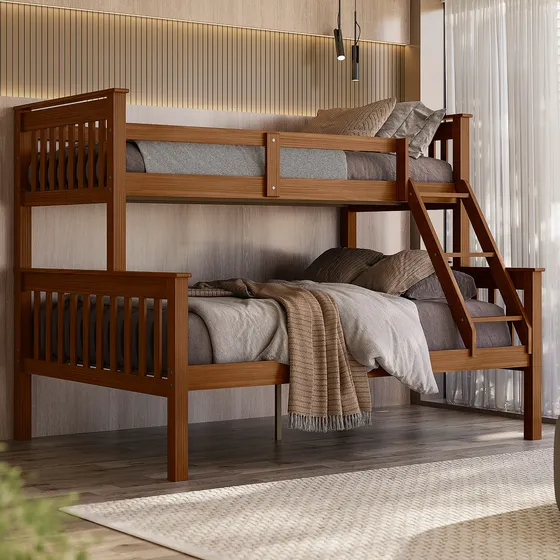 Beliche Com Cama De Casal  Solteiro De Madeira Merk Moveis