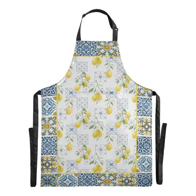 Delantal Azulejo Azul Limon Impermeable Cocina Para Mujer