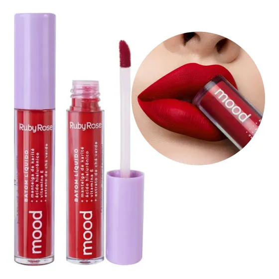 Batom Líquido Matte Ruby Rose Mood Vermelho Longa Duração Acabamento Fosco Cor FUN - 17