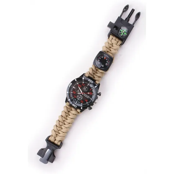 Reloj Táctico Militar 6 En 1 Cuerda Pedernal Silbato Brújula