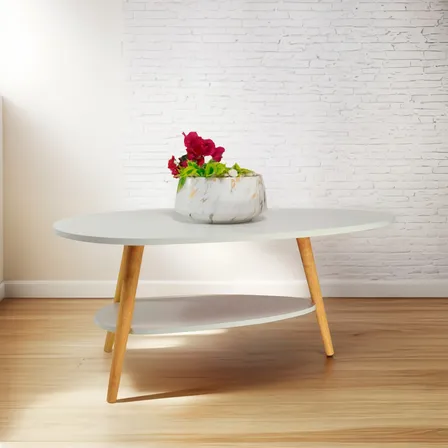 Mesa De Centro Ovoide Dos Niveles 90x50x42cm