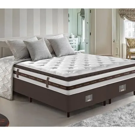 Cama Box Queen Colchão + Box 158x198 Molas Ensacadas Cama inBox Relax Pillow Café