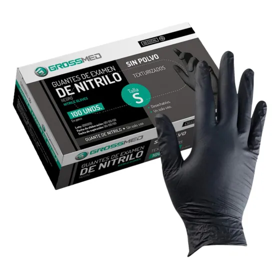 Guantes De Nitrilo Negro Grossmed  (sin Polvo) - S, M, L