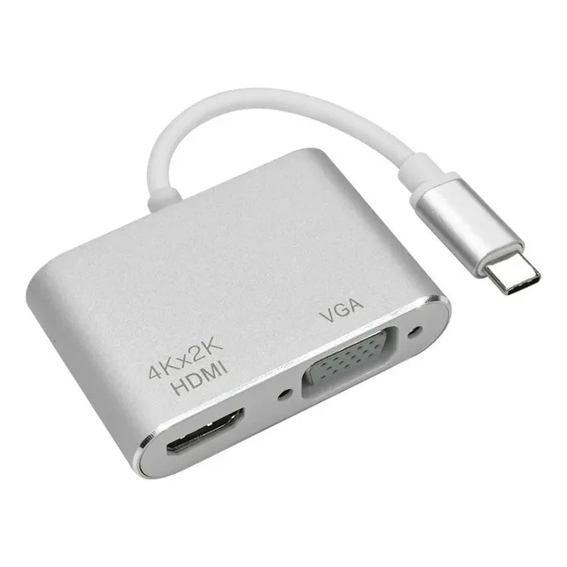 Adaptador Usb Tipo C A Hdmi Y Vga Para Proyector O Monitor Gris Oscuro