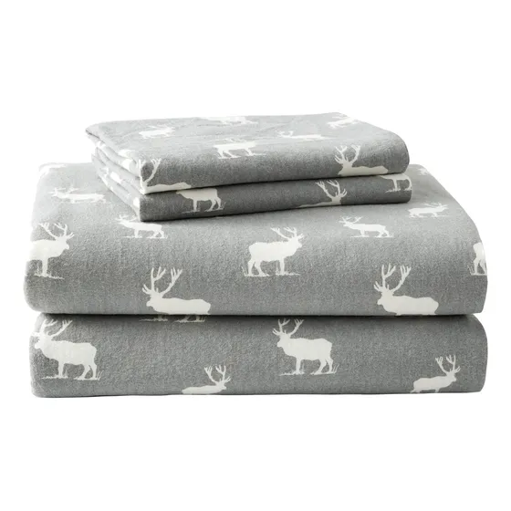 Juego Sábanas Queen Eddie Bauer Coleción Franela 4pzas Gris