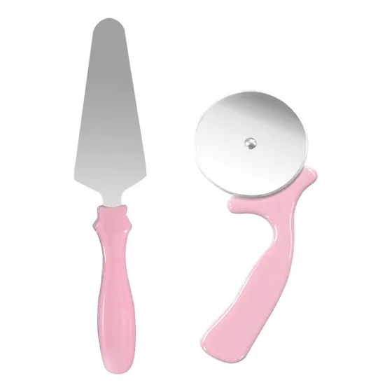 Set De Cortador Y Espatula Inoxidable Slim Company Para Rebanar Cualquier Tipo De Alimento Como Pizza Masa Pastel Color Rosa