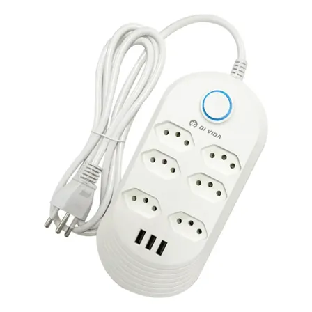 Extensão Elétrica 6 Tomadas Régua Bivolt C/ 3 Usb Cabo 2m Branco 110v-220v