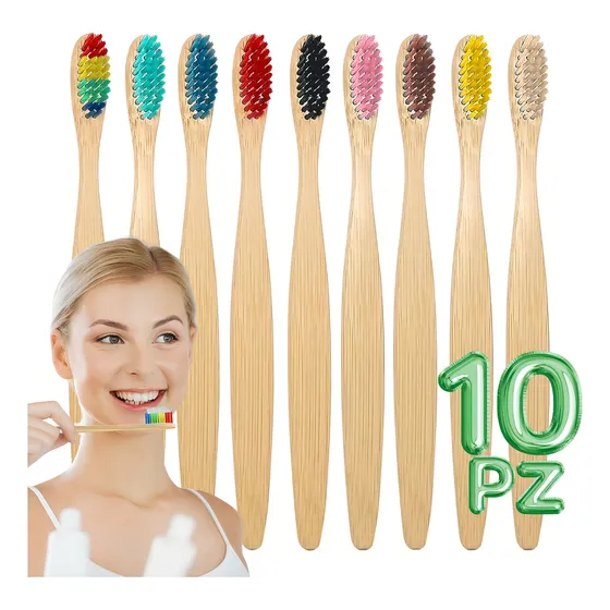 Cepillo Dientes Bambú Biodegradable Suave Ecológico 10pz F Color