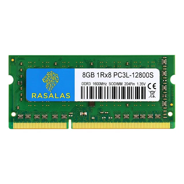 Rasalas 8gb Ddr3 Ram Memoria Ram 8gb 1rx8 Pc3l 12800s Ddr3l 1600mhz Ddr3 Ram Sodimm 1.35v Cl11 204-pin Pc3-12800 Ddr3 1600 Para Computadora Portátil