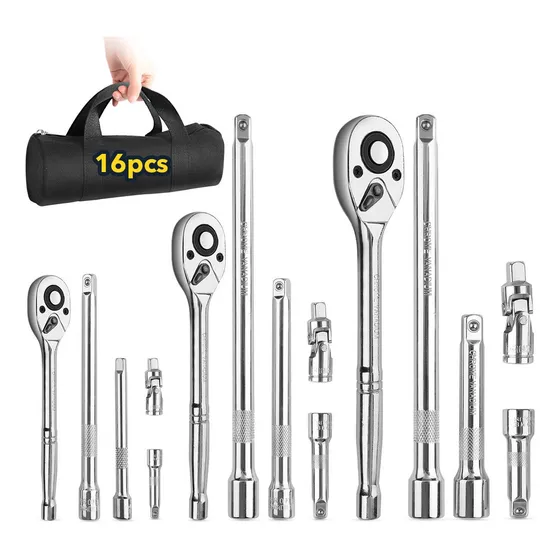 Tensky QXTZ-16-01 16 kit de herramientas mecanicas dados llave matraca autocle plateado