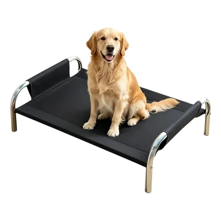 Cama Elevada Para Cachorro Desmontável Lavável P/ Cães Gatos Preto Retangular Com Bordas Elevadas