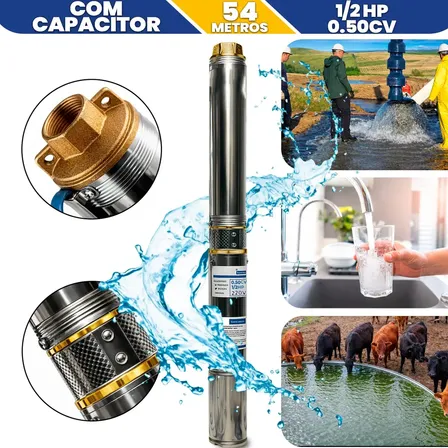Bomba Submersa Caneta Palito 1/2hp 0,50cv 54m Poço Artesiano Caixa Cisterna 3 Pol ( Cano 100mm ) Submersível Chácara Sítio Rancho Fazenda