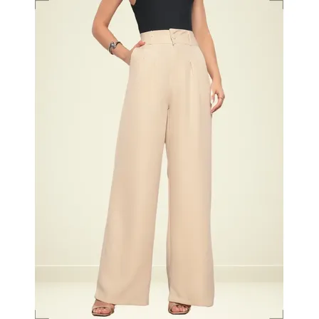 Calça Pantalona Feminina Alfaiataria Social Cintura Alta