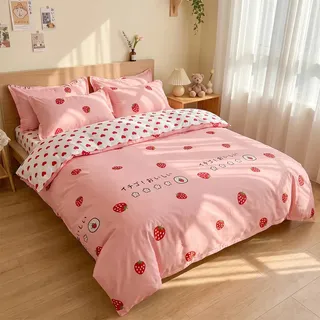 Juego Sábanas Con Funda Duvet Ururi Matrimonial Fresa Suave 4 Pzas Egipcian Premium Color Rosa Diseño De La Tela Fresa Fresas