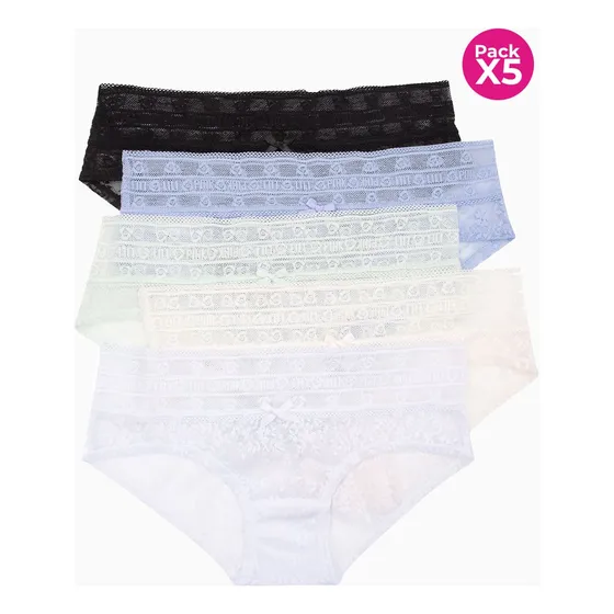 Lili Pink Panty Hipster Paquete X5 Confeccionado En Encaje E