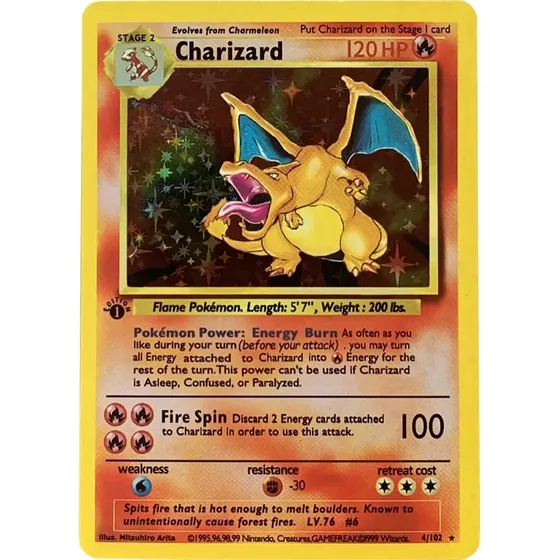Charizard Holo Base Set 4/102 Pokemon Simil 1999 1ra Edicion