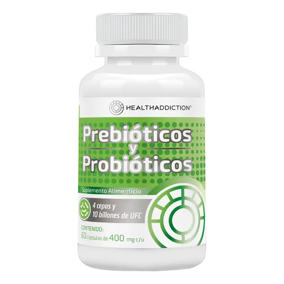 Healthaddiction - Probióticos Y Prebióticos Fórmula Avanzada Con 4 Cepas, 10 Billones De Ufc Y Cápsulas De Absorción Entérica - Sin Gluten, Sin Lactosa, Sin Azúcar - 60 Cápsulas