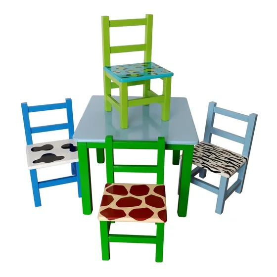 Juego De Mesa Mas 4 Sillas Para Chicos 100%lavable, Laqueada