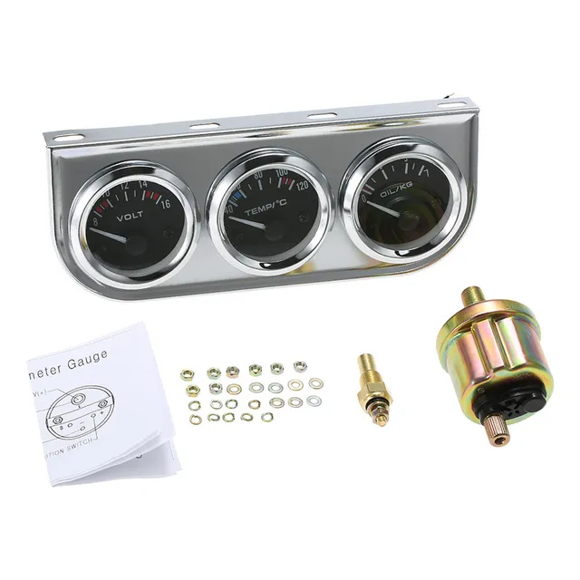 Kit De Manómetros Cromados 3 En 1, Medidor De Temperatura Cr