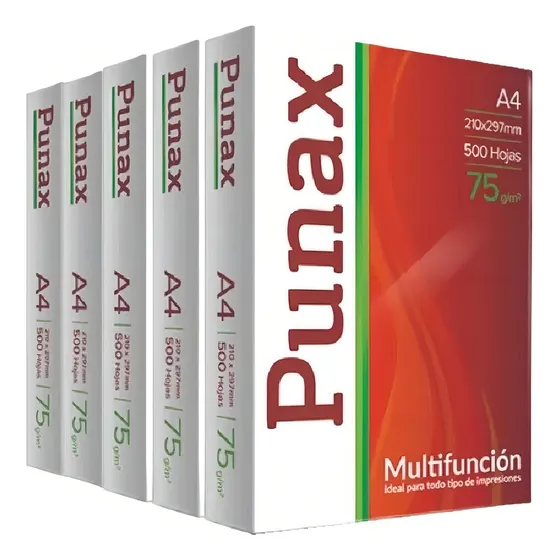 Resma Punax A4 obra de 500 hojas de 75g color blanco de 5 unidades por pack