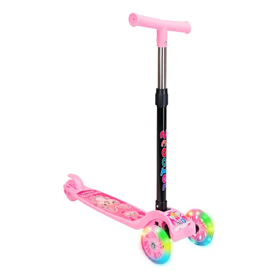 Patinete Infantil 3 Rodas De Led Dobrável Scooter Crianças Cor Rosa