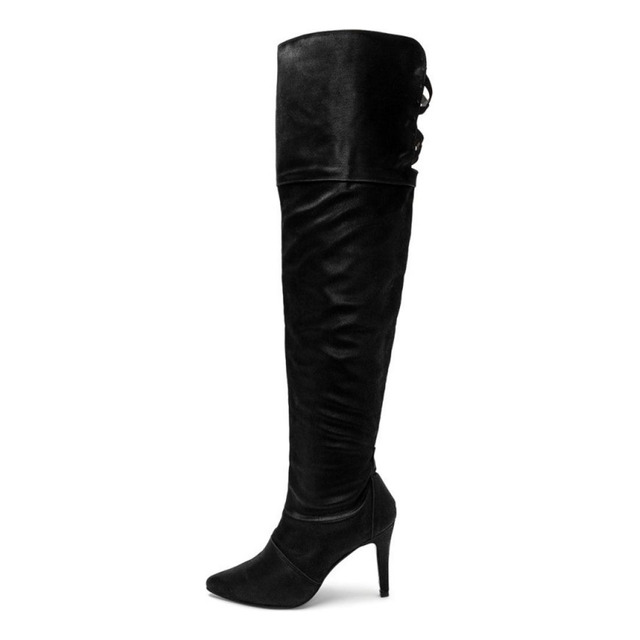 Bota Over Feminina Cano Alto Salto Fino Ref1722 Nobuck Preto Bota Over Feminina Cano Alto Salto Fino Ref1722 Nobuck Preto