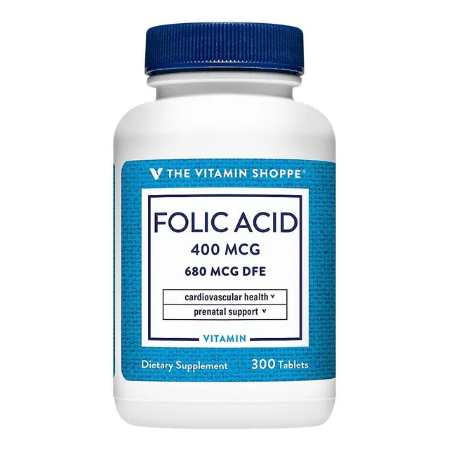 Ácido Fólico 400 Mcg The Vitamin Shoppe 300 Tabletas Sin Sabor