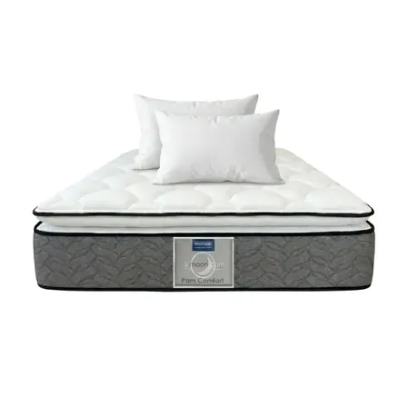 Colchón Matrimonial Restonic Ortopédico Pillow Top | Resortes Continuos + 2 Almohadas | 135x190 Cm | Anti Ácaros | Firmeza Media | Durable Gris