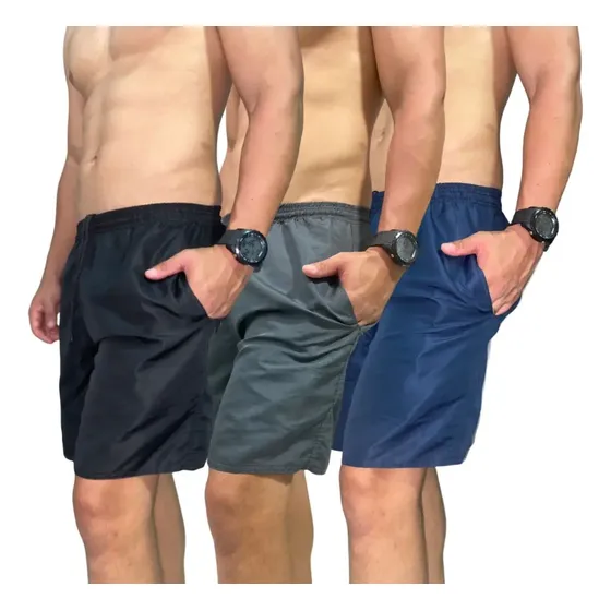 Kit 3 Bermudas Masculina Tactel Lisa