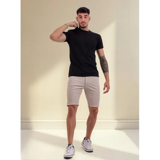 Bermuda Hombre C026 Jeans Chino Marrón Tiro Alto