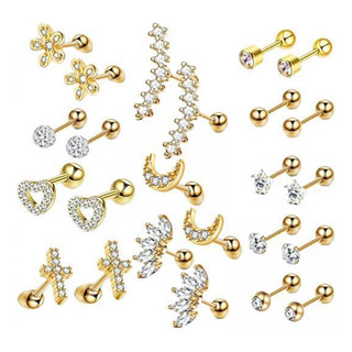 2 X 24 Unids Cartílago Stud Pendientes Set Flatback Cubic 2 X 24 Unids Cartílago Stud Pendientes Set Flatback Cubic