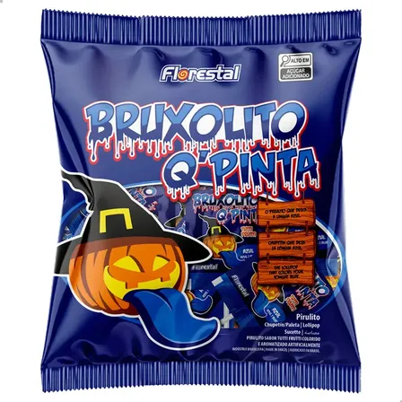 Pirulito Bruxolito Q Pinta Florestal Tutti Frutti 500g 50 Unidades Pinta Língua Azul