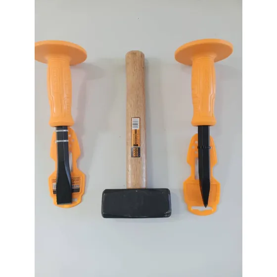 Set Mandarria 1000 G + Cinceles Con Protector Plano Y Punta