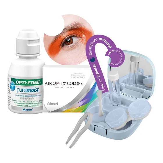 Lentes De Contacto Alcon Air Optix Colors | Color Cafe Sin Graduación | Kit Optioutlet Incluye Estuche Con Espejo Y Solución De 60ml | Pupilentes De Colores Naturales De Duracion Mensual