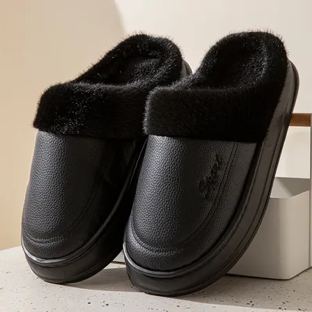 Pantufas De Couro E Algodão Macio