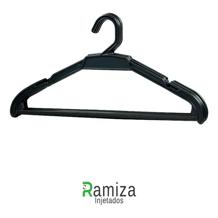 Cabide Plastico Preto 42cm Adulto Kit 100 Unidades Ramiza Preto