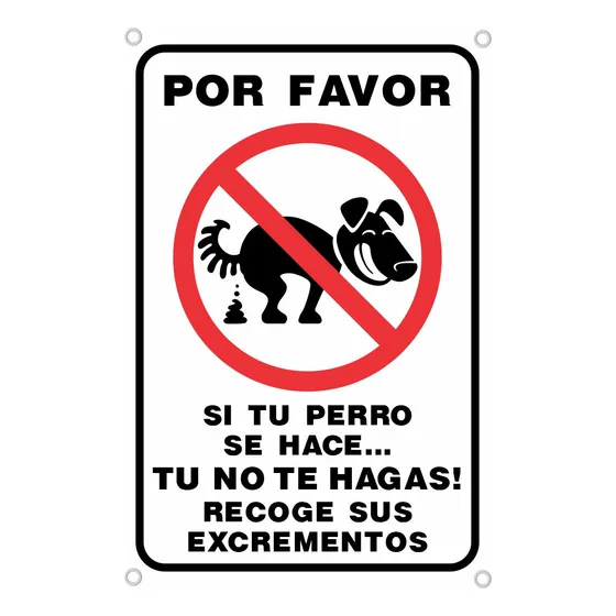 Aviso En Lona Blanco Recoge Escrementos De Tu Perro 20x30cm
