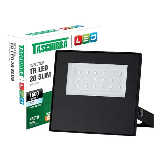 Refletor Holofote Tr Slim Preto 20w Autovolt 3000k Taschibra Cor da luz Branco-quente 127/220V
