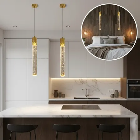 Kit 2 Lustre Pendente Cristal Dourado 3 Temperaturas De Luz 127/220v Dourado