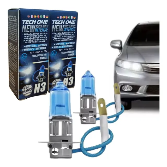 Par Lampada Super Branca H3 8500k Tipo Xenon 12v 55w Techone