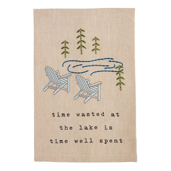 Mud Pie Time Embroidery Toalla Lago 21 X 14 