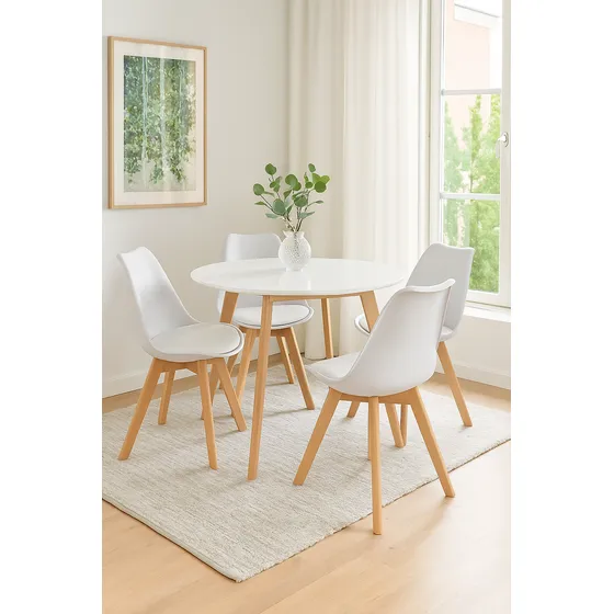 Jogo De Mesa Com 4 Cadeiras Leda Wood Estofada Ergonomica