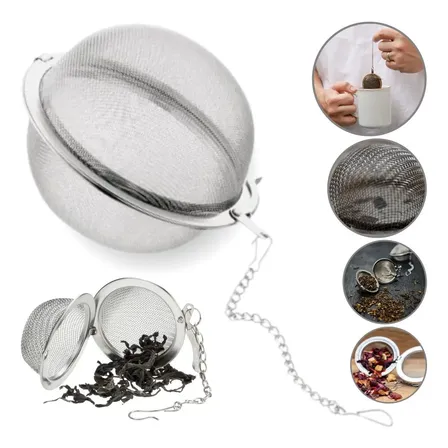 10 Infusores Inox Chá Mini Peneira Coador Com Corrente Ervas Cinza