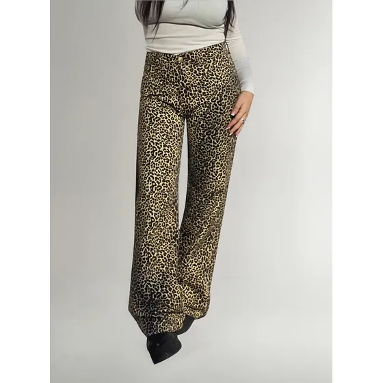 Pantalon Gabardina Wide Leg Palazzo Mujer Animal Print