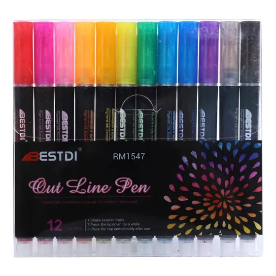 Kit Com 12 Marcadores Out Line Pen Glitter  Canetas De Cont