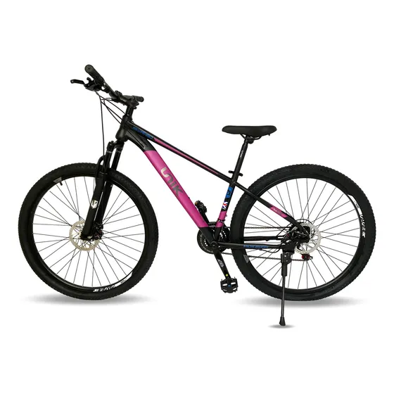 Bicicleta Todo Terreno Mtb Rin 29 Unik Montaña Suspension 24 Vel Ruta Campo Ciudad Resistente Cambios Frenos Disco Cicla Deporte Ciclismo Mountain Bike Acero Uso Diario Violeta