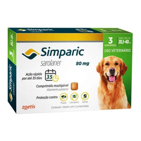 Simparic 80mg Para Cães 20,1 A  40kg - Kit Com 3 Comprimido
